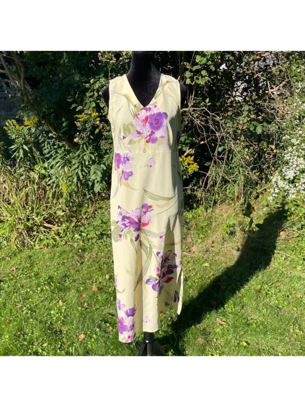 Vintage 90s Butter Yellow Floral Maxi Overlay Dress 8 P Cottagecore Boho Fairy